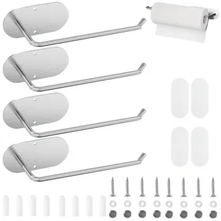 Keyura Küchenrollenhalter Küchenrollenhalter 4-teiliges Set, selbstklebend oder bohrbar, Silber, (Praktisch Rollenhalter Unter Schrank FüR KüChe Aufbewahrung, 4-St., Küchenrollenhalter Wand Edelstahl, Rollenhalter Für Küche & Badezimmer), Geeignet zur Aufbewahrung von Papierrollen, Handtüchern, Deckeln usw.