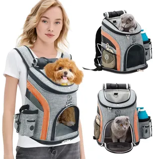 PETCUTE Hunderucksack Kleine Hunde,Atmungsaktiv Hundetragetasche mit Internem Sicherheitsgurt,Verstellbar Haustier Rucksack,Seitentaschen,für Katzen Wandern Outdoor Radfahren