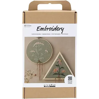 Creativ Company DIY Sets Sticken & Nadelstanzen Kreativ Set Sticken, Staubgrün, Stickrahmen, Kreativ Box
