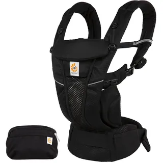 Ergobaby Omni Breeze Babytrage für Neugeborene ab Geburt bis 20kg, 4 Positionen SoftFlex Mesh Ergonomische Babybauchtrage Rückentrage Baby-Tragetasche, Onyx Black