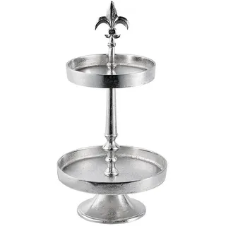 Dekoetagere Etagere Lilie 2-Stöckig Dekoteller Schale Deko Dekoration - Servierplatte Groß aus Metall Aluminium - Silber Luxus - Tischdeko Hochzeit - Weihnachtsdeko für Wohnzimmer, Esszimmer oder Küche - 57 cm