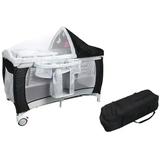 Costway Babybett Reisebett Klappbett Babyreisebett Kinderbett Kinderreisebett Laufstall + Wickelauflage Mit Schaukelfunktion Schwarz