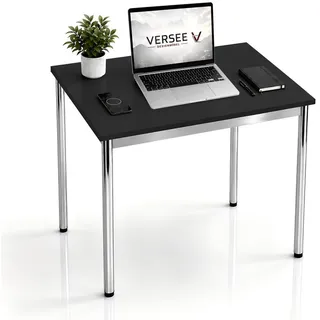 Versee Schreibtisch Schwarz, Holzwerkstoff, Rechteckig, Rundrohr, 100x75.5x100 cm Arbeitszimmer, Schreibtische, Bürotische
