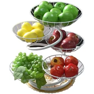 JUNYFFF Obst Etagere, Etagere Obst 5 Etagen,Obstkorb Rack Obstschale, Abnehmbar Obst Halter Küche Ablagekorb,Gemüsegestell, Obst Gemüse Brot Snacks Korb, Höhe 40Cm,Weiß
