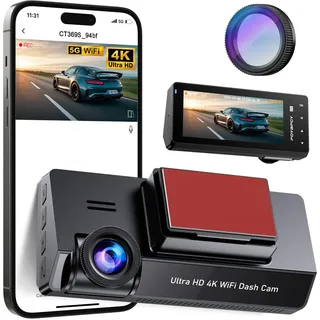 Dashcam Auto Vorne 4K,Dash Cam mit CPL Filter,AutoKamera mit 64G SD Karte,5GHz WiFi Dashcam,3.69" IPS-Bildschirm,Nachtsicht,170°Weitwinkel,G-Sensor,Loop-Aufnahme,Parküberwachung