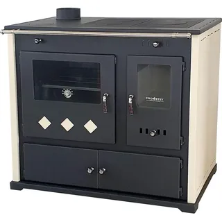 Prometey Kaminofen mit Backfach und Herdplatte Pracktik Lux Beige LINKS Holzofen 9,5 kW Kamin Ofen Dauerbrandofen Werkstattofen Schwedenofen Hüttenofen Heizofen