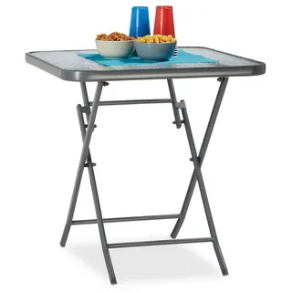 Relaxdays Balkontisch klappbar STRUK mit Ornament-Glasplatte, Bistrotisch für Garten - Balkon, eckig, 70 x 70 cm, grau
