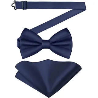 URAQT Fliege, Set Einfarbig Fliege mit Einstecktuch, Fliegen für Herren Einstellbar, Elegantes Set für Hochzeit, Business, Party, Männer Accessoire, Marineblau