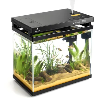 fishkeeper Mini Aquarium mit Filter, Feeder, LED, Selbstreinigende Pumpe | 8.6L Nano Aquarium Komplettset, Smart Klein Aquarien Set komplett mit Aromatherapie, Luftbefeuchter