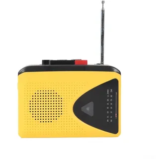 Stereo-Kassettenrekorder mit UKW/AM-Radio, tragbarer Kassettenspieler mit 45-mm-Lautsprecher, USB/batteriebetrieben, kompaktes gelbes Design für Musikliebhaber