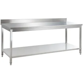 GastroHero Edelstahl Arbeitstisch Basic 16x7 mit Grundboden und Aufkantung