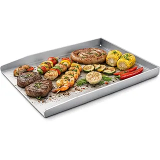 Werk24 Edelstahl Plancha Grillplatte für Gasgrill & Holzkohle – 40x30 cm, 4mm Massive Stärke, Rostfrei & Verzugsfrei – Universal Grillzubehör für Grillstationen & BBQ