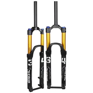 HZXQCVB 26/27,5/29Zoll Luftfedergabel Boost Steckachse 15 X 110mm Mountainbike-Federgabel Federweg 140mm Zugstufendämpfung Scheibenbremse Manuelle Sperre(Gold Straight,27.5'')