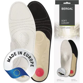 Bergal Soft Luxury Premium-Fußbetten extra weich aus pflanzlich gegerbtem Leder und Aktivkohle mit Pelotte, Mittelfußstütze und Fersenpolster, orthopädische Leder Schuheinlagen gegen Schweißfüße