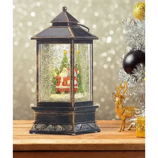 Infactory Deko-LED-Laterne mit Schneewirbel, Weihnachtsmann und Tannenbaum