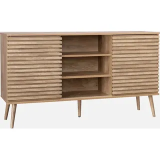 sweeek - Skandinavisches Sideboard in Holzdekor mit 2 geriffelten Schiebetüren B 140 cm - Natur