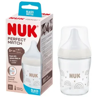 NUK Perfect Match 120 ml + Silikon-Sauger Gr. S - Regenbogen - weiß