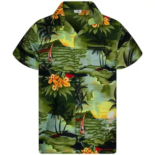 King Kameha Hawaiihemd Surf Kids Funky Hawaii-Hemd Kinder Kurzarm Front-Tasche Unisex grün 6 Jahre