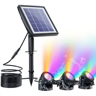 PChero RGB Solar Teichbeleuchtung LED Unterwasser, IP68 Wasserdicht