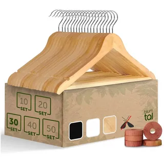 Blumtal Kleiderbügel Holz 30er Set - Holzbügel mit 360° drehbarem Metallhaken - Bügel aus robustem Holz mit Zedernholz Mottenschutz - Aufhänger mit Anti-Rutsch-Schicht & Einkerbungen - Hangers