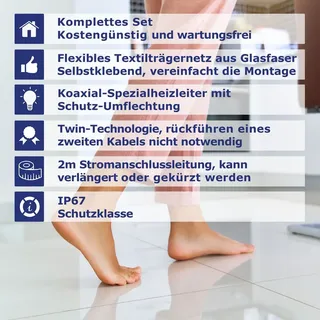 VILSTEIN Elektrische Fußbodenheizung 150W/m2 1m2 - 2m