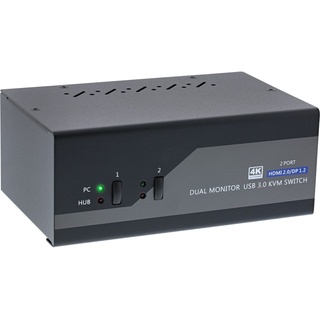 InLine KVM Desktop Switch, 2-fach, Dual Monitor, DP+HDMI, 4K, USB 3.0, Audio