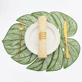 Evevda Grüne Blattförmige Vinyl-Tischsets für den Esstisch, 8 Stück, Kunststoff, abwischbar, 8 Stück, Tischmatten für Hochzeit, Annersary, Abendessen, Tischdekoration