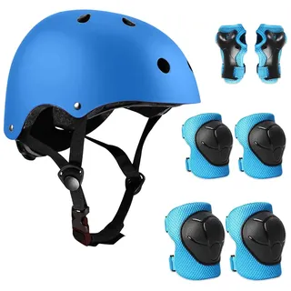 Udbrud Knieschoner Kinder Set, 7 in 1 Protektorenset Schoner Knieschützer Inliner Kinder Schutzausrüstung Fahrradhelm Kinder für Skateboard, Longboard, Stunt Scooter, Fahrrad, Rollschuhe (Blau)