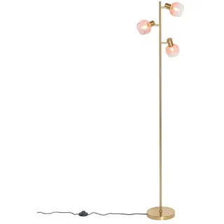 QAZQA Art Deco Stehlampe Gold mit rosa Glas 3 Lichter - Vidro