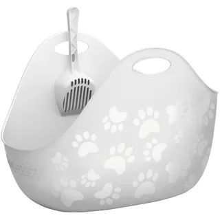 LitterLocker LitterBox White, Katzentoilette weiß, elegantes und praktisches Design, einfache Entleerung, inkl. Schaufel