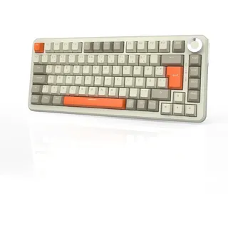 AJAZZ AK820 MAX Wireless Mechanical Keyboard, 75% Layout 82-Key Hot-Swap Gaming Keyboard, German QWERTZ Layout with Volume Control Knob, 2.4 GHz/Type-C/BT5.0, RGB Lighting Effects, Gray Beige Orange