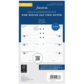 Filofax Kalender Personal 1 Woche auf 2 Seiten vertikal (deutsch)2026