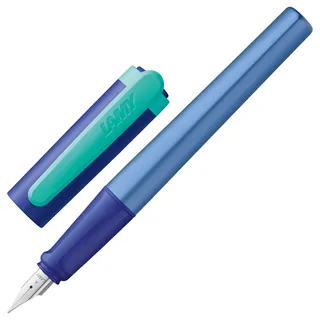 Lamy nexx multiblue Füller - Füllhalter mit rutschfestem Griff & polierter Stahlfeder in Strichbreite A - dreieckiges Gehäuse aus Aluminium - inkl. Tintenpatrone T 10 blau - Rechtshänder