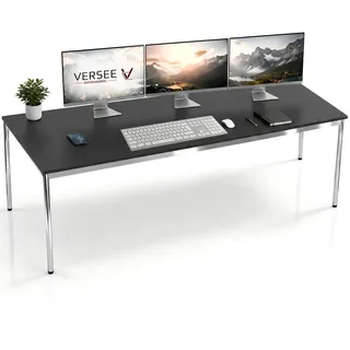 Versee Schreibtisch Schwarz, Holzwerkstoff, Rechteckig, Rundrohr, 90x75.5x180 cm Arbeitszimmer, Schreibtische, Bürotische