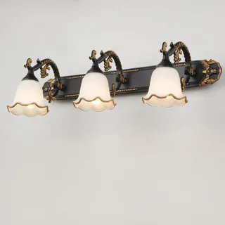 E27 Rustikal Spiegelleuchte Metall Schwarz Gold Badezimmer-leuchte Antik Spiegellampe Weißes Licht 6000K LED Innen beleuchtung Glas schirm Modern Industrielle Design Leselampe Elegante Wandlampe L53cm