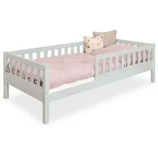 Ehrenkind Ehrenkind® Kinderbett Lille | Kinderbett 90x200 cm mit abnehmbaren Rausfallschutz aus Massivholz FSC® zertifziert| Jugendbett 90x200 Hellgrau