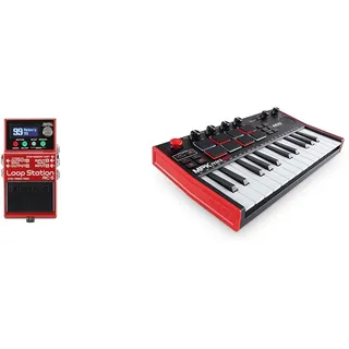 BOSS RC-5 Loop Station – moderner, kompakter Looper mit erstklassiger Soundqualität & AKAI Professional MPK Mini Play MK3 - MIDI Keyboard Controller mit eingebautem Lautsprecher