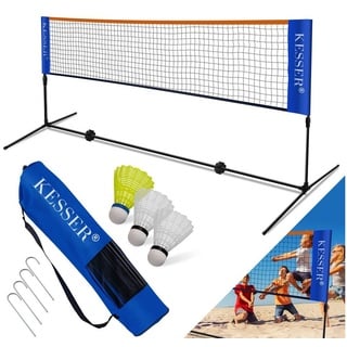 Kesser Badmintonnetz, Tennisnetz 300cm 400cm 500 cm Federballnetz 3-Fach-Höhenverstellbar, Set bestehend aus Netz, 3x Federball, stabilem Eisen-Gestell, Transporttasche, Indoor & Outdoor