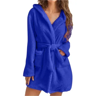 Awrvia Damen Bademantel Lang Große Größen Niedlich Schnelltrocknend Saugstark Badeponcho Leicht Hochzeit Hausmantel Langarm Elegant Morgenmantel Frottee Kuschelfleece mit Kapuze Bathrobe - XL
