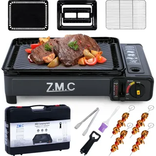 ZMC 2in1 Gaskocher + Gasgrill inkl. Gaskartuschen, Grillplatte