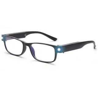 SKYWAY Lesebrille mit Led Licht, Blaulichtfilter Lesebrille für Herren Damen USB Wiederaufladbarer Blendschutz UV-Schutz Schwarz 2.5 Dioptrien - Lentille : 58 millimètres
