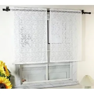 Yaland Jacquard Panneaux mit Floral Muster Fenster-Behang Scheibengardine mit Tunnelzug Zeitlose Fensterdekoration 1 Stück, Weiß, HxB 100x60cm