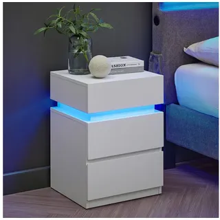 VASAGLE Nachtschrank mit LED-Beleuchtung 3 Schubladen 0 x 0 x 0 cm Weiß
