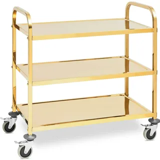 Royal Catering Servierwagen Edelstahl 3 Borde bis 240 kg - Anivibrationsmatten - golden -