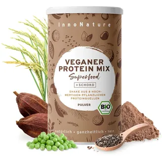 InnoNature Bio Schoko Protein Mix I mit 8 pflanzlichen Proteinquellen und Kakao I 450g | Vegan & ohne künstliche Süßungsmittel