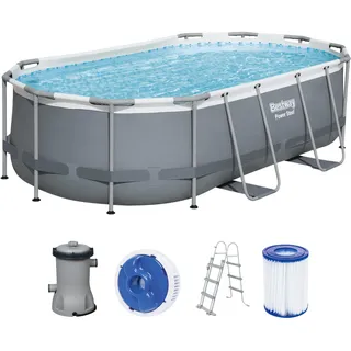 BESTWAY Power Steel Frame Pool oval Set 427 x 250 x 100 cm inkl. Filterpumpe (4-tlg.)