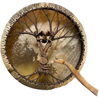 Schamanische Trommel 25cm | Baum Des Lebens Sibirische Trommel Mit Trommelstock, Schamanentrommel Bodhran Drum Djembe Vorgestimmte Shaman Drum Sibirische Drum Spirit Music Handmade Shamanic Trommel