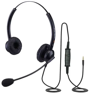 eartec office Headset für Yealink W73H W73P DECT-Mobilteil, HD-Sound, geringes Gewicht, Geräuschunterdrückung, Mikrofon, Doppelohr, 3,5-mm-Klinkenstecker, 4-poliges Kabel, EAR308D QD007P