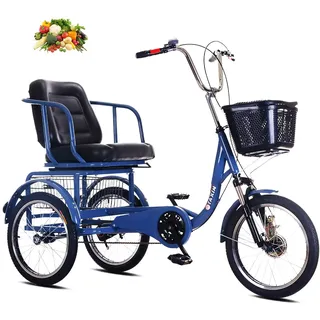 VHCLYBJU Dreirad für Erwachsene, Dreirad für Senioren, Dreirad mit Korb hinten, Leichtes und kleines Fahrrad zum Pendeln, bequemer Sitz, zum Trainieren, Einkaufen, (Blue, 16in)