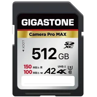 【5 Jahre kostenlose Datenrettung】 GIGASTONE 512GB SDXC Speicherkarte, 4K Kamera Pro MAX, bis zu 150 MB/s, für Videoaufnahmen mit Digitalkameras von Canon Olympus, A2 V30 UHS-I U3 Klasse 10